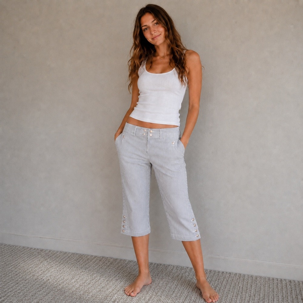 Coastal Nautical Striped Deck Pants Navy White Karen Scott Women's Size 10